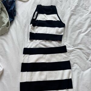 Black and White Striped Crop Top and Skirt Set